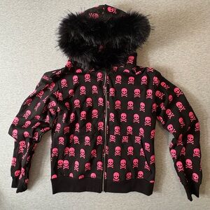 Skull Print Black and Pink Hoodie